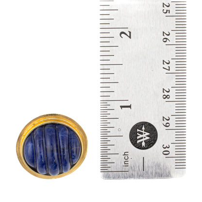 Carved Lapis Lazuli Round Earrings