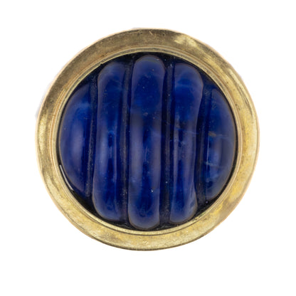 Carved Lapis Lazuli Round Earrings