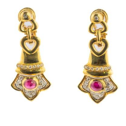 Cabochon Ruby & Diamond Earrings