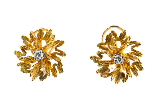 Textured Flower Diamond Stud Earrings