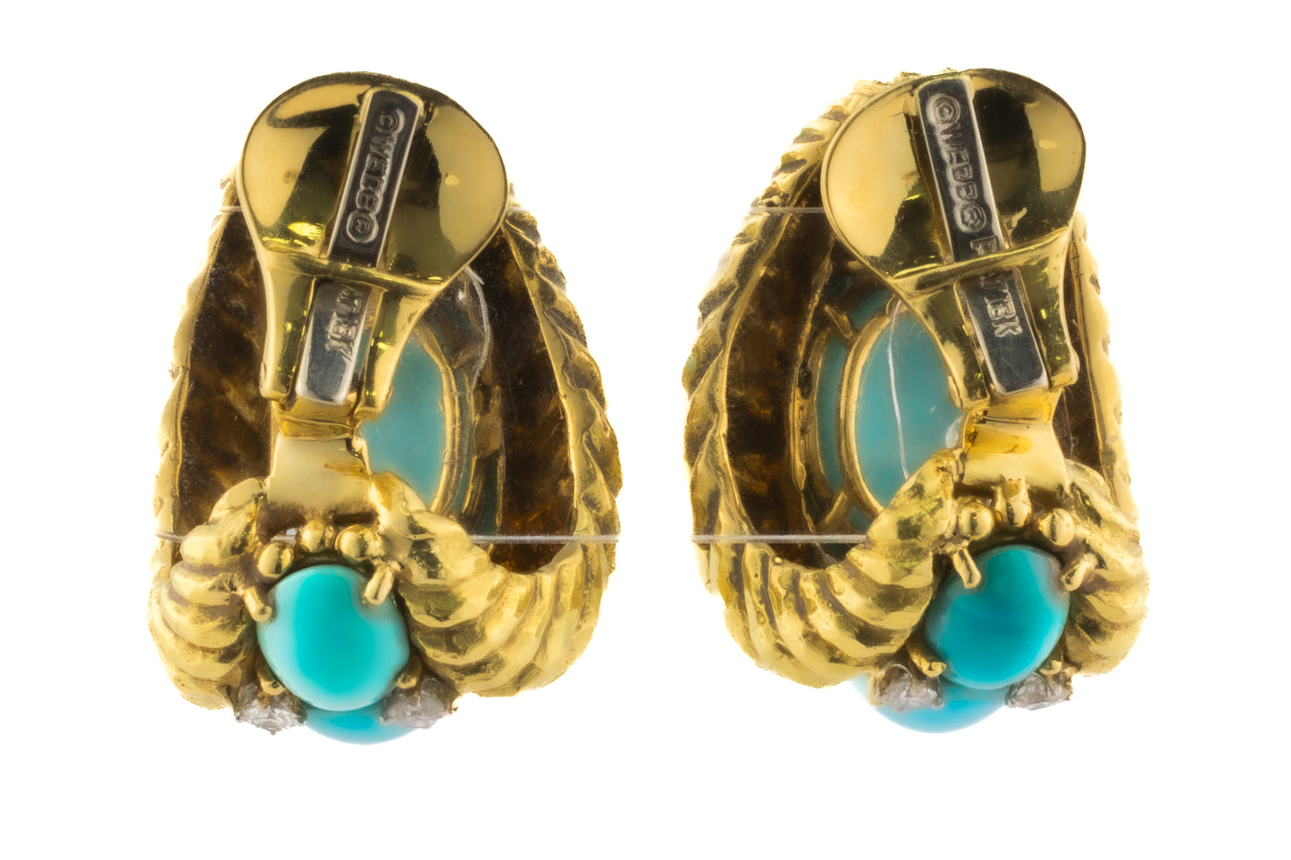 David Webb Diamond and Turquoise Gold Earrings
