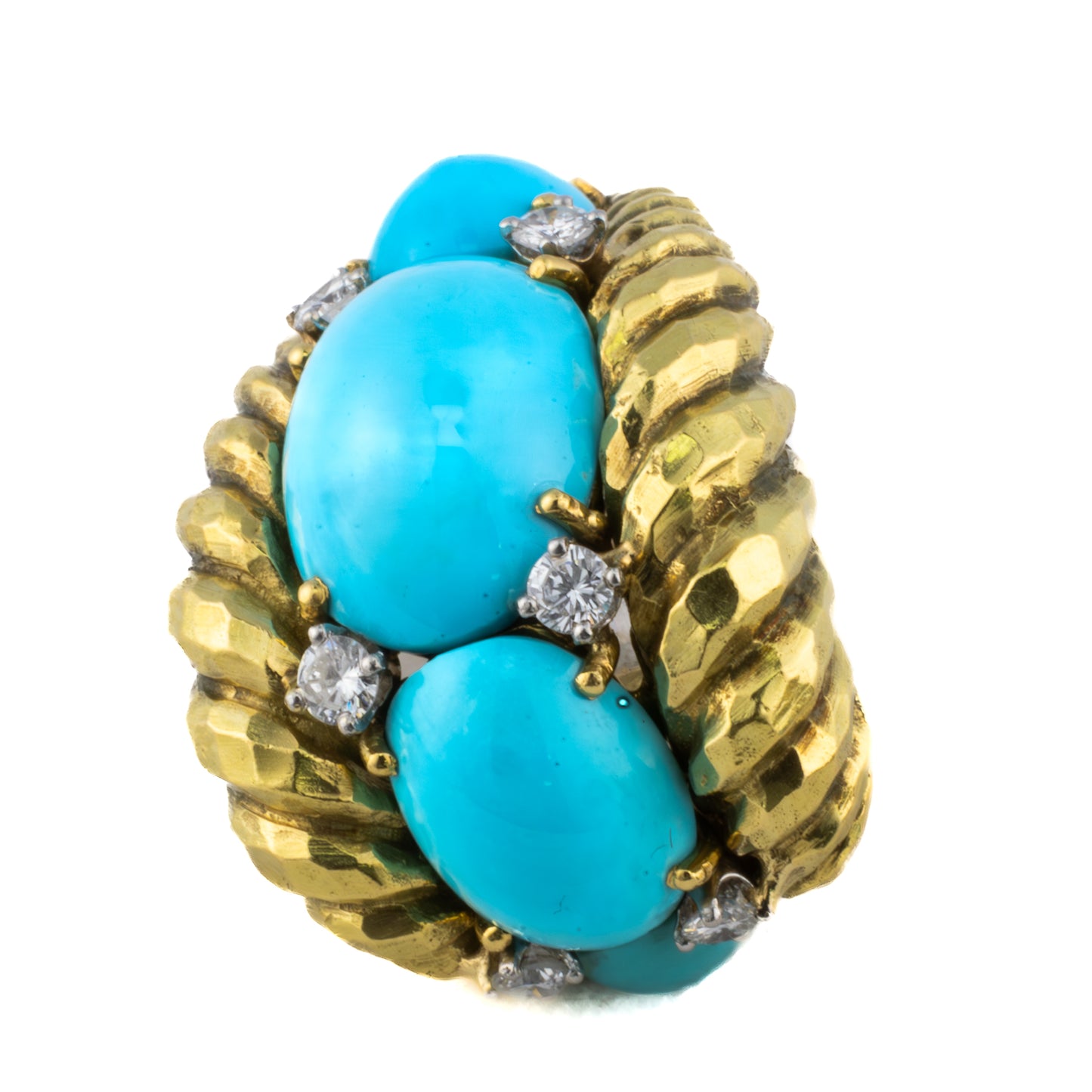David Webb Diamond and Turquoise Gold Earrings