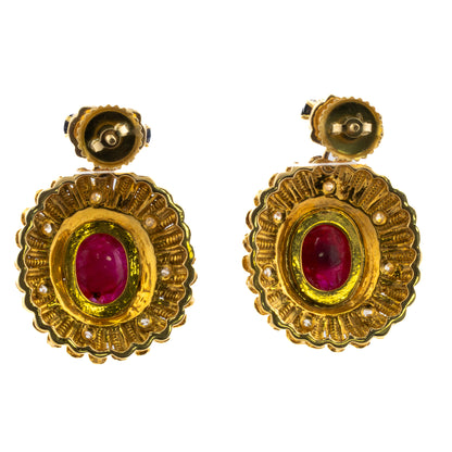 Cabochon Ruby, Sapphire & Diamond Earrings