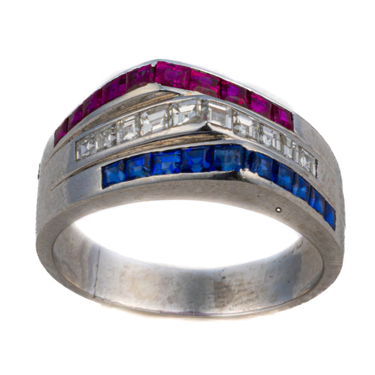 Cartier "Americana" Ruby, Sapphire & Diamond Ring
