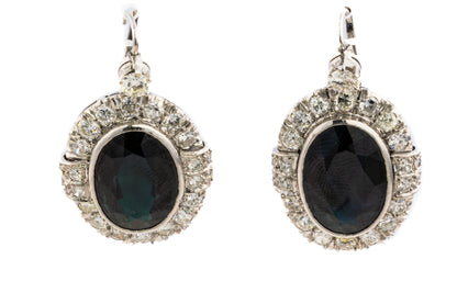 Diamond and Oval Sapphire Halo Drop Earrings
