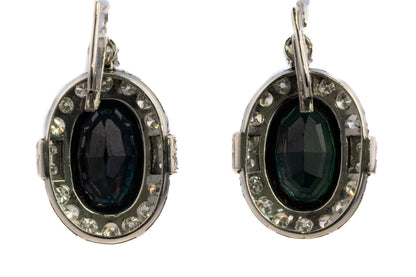 Diamond and Oval Sapphire Halo Drop Earrings