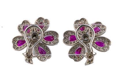 Ruby and Diamond Platinum Clover Earrings