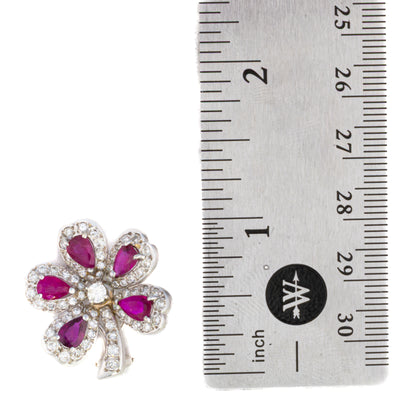 Ruby and Diamond Platinum Clover Earrings