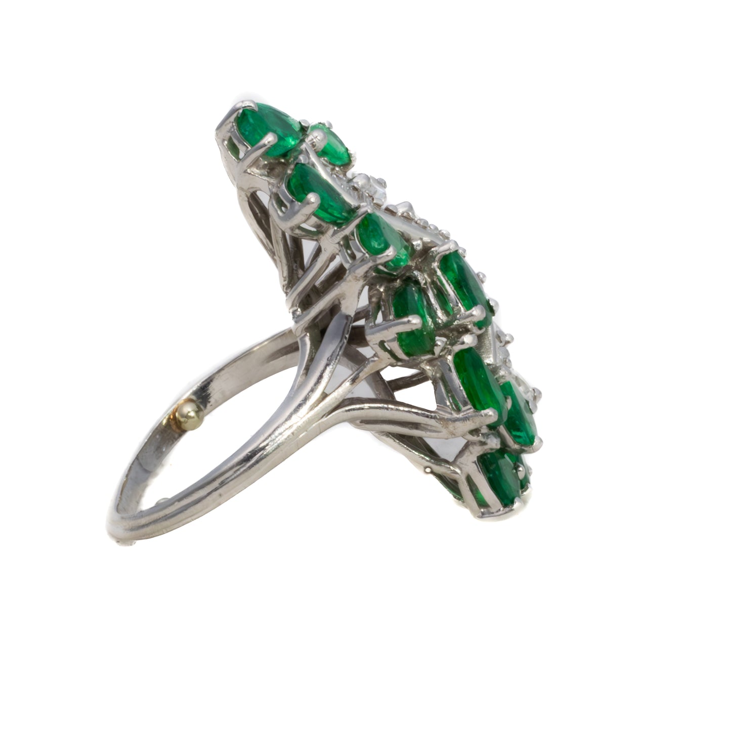 Platinum Emerald and Marquise & Baguette Cut Diamond Cocktail Ring