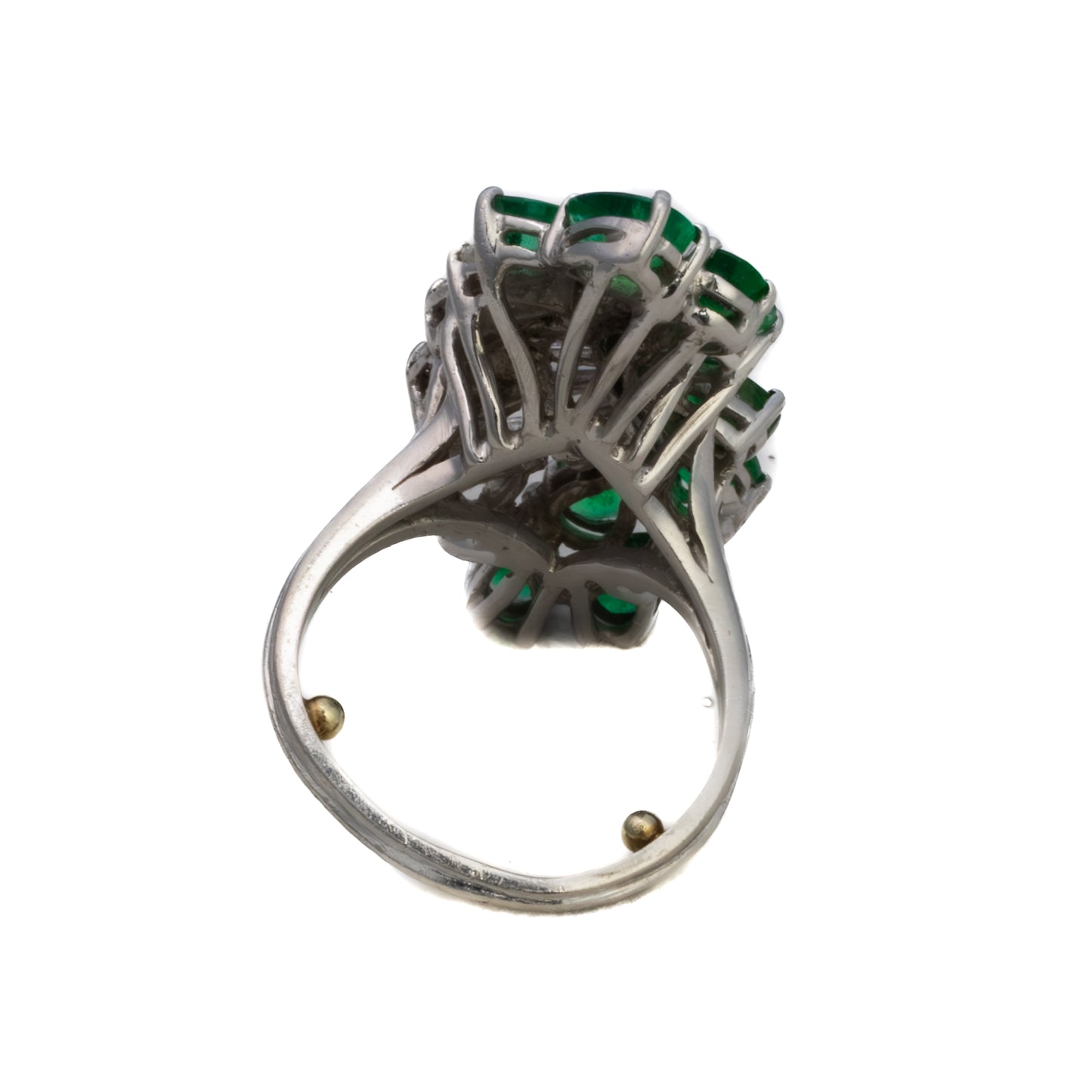 Platinum Emerald and Marquise & Baguette Cut Diamond Cocktail Ring