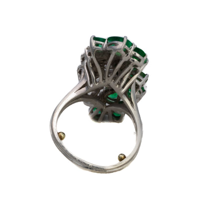 Platinum Emerald and Marquise & Baguette Cut Diamond Cocktail Ring