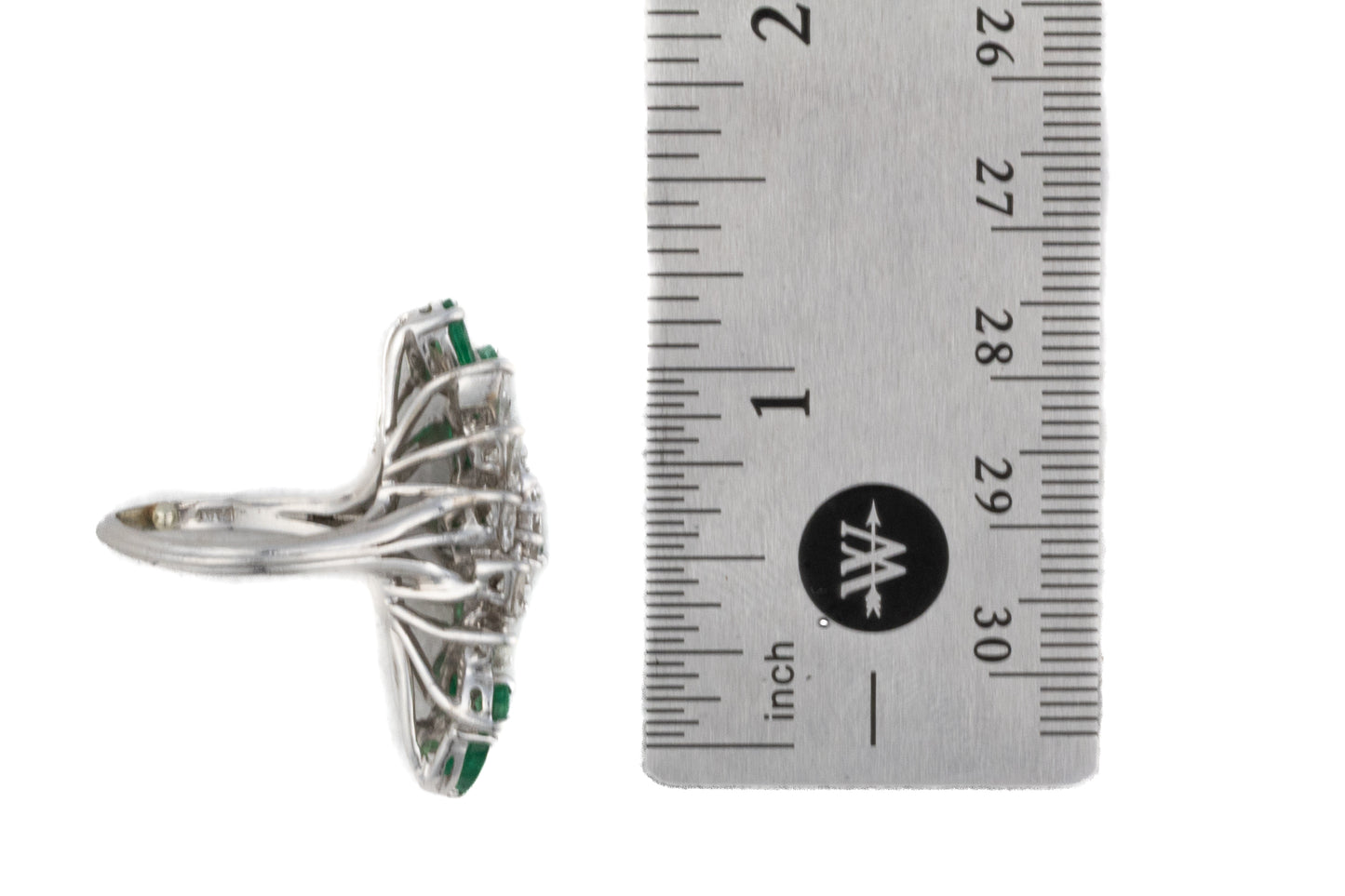 Platinum Emerald and Marquise & Baguette Cut Diamond Cocktail Ring