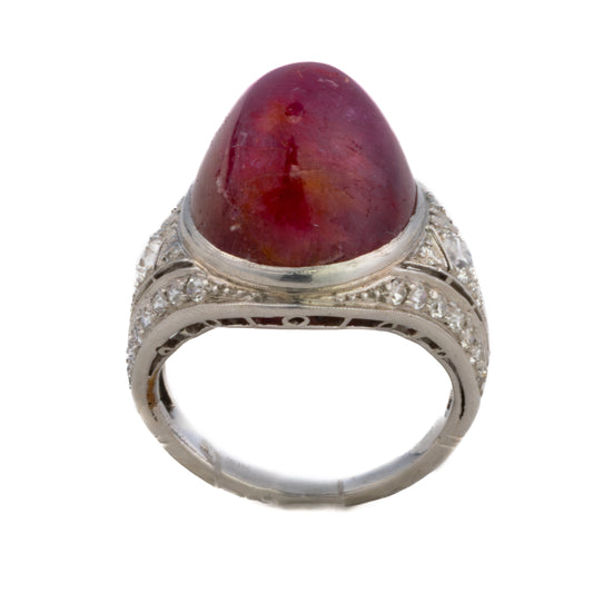Cabochon Ruby and Diamond Ring