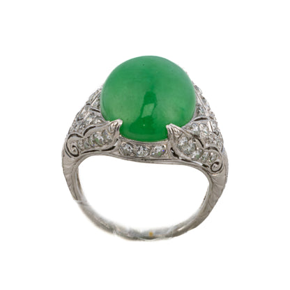 Art Deco Platinum Diamond and Jade Cabochon Ring