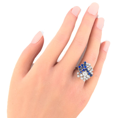 Diamond and Sapphire Cluster Ring