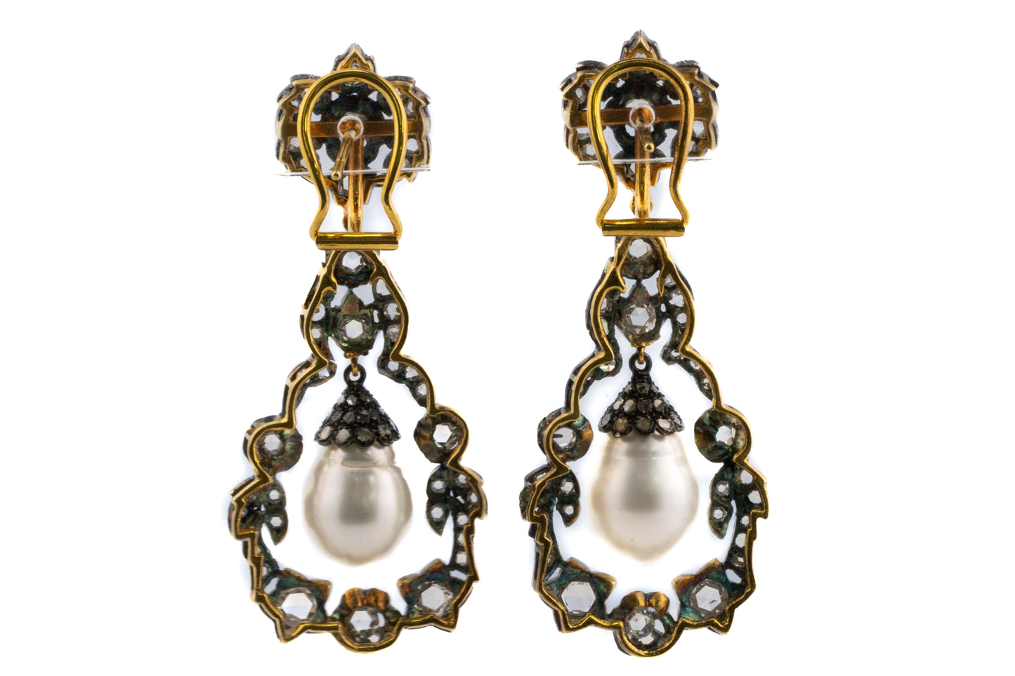 Antique-Style Pearl and Diamond Earrings