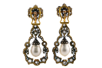 Antique-Style Pearl and Diamond Earrings