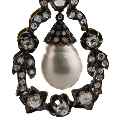 Antique-Style Pearl and Diamond Earrings