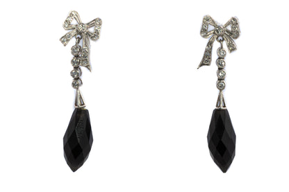 Diamond and Onyx Bow Drop Earrings