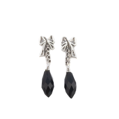 Diamond and Onyx Bow Drop Earrings