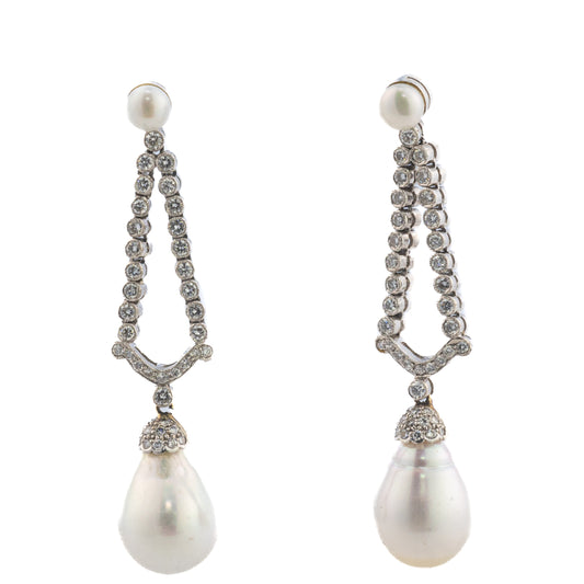South Sea Pearl and Diamond Drop Earrings