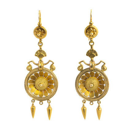 Antique 18 Karat Gold Etruscan Revival Drop Earrings