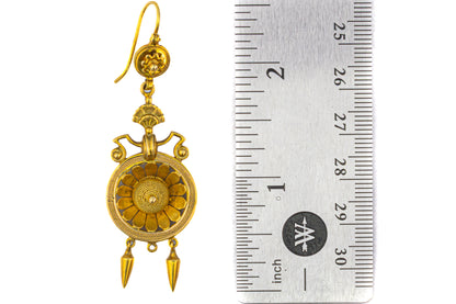 Antique 18 Karat Gold Etruscan Revival Drop Earrings