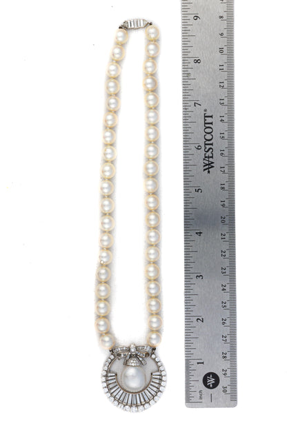 Platinum South Sea Pearl and Diamond Pendant Necklace