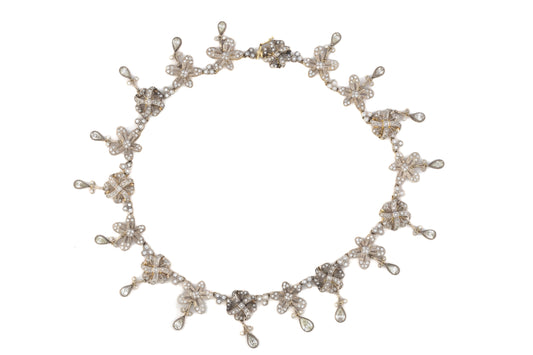 Two-Tone 18 Karat Gold Diamond Floral Necklace
