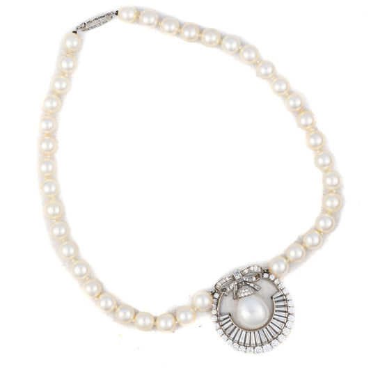Platinum South Sea Pearl and Diamond Pendant Necklace