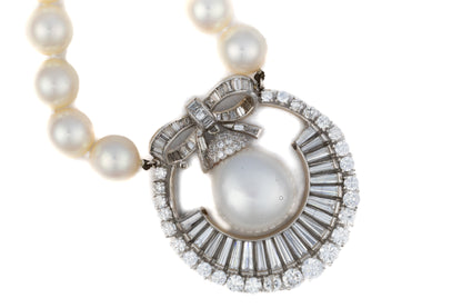 Platinum South Sea Pearl and Diamond Pendant Necklace
