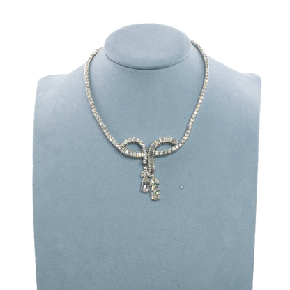Platinum Diamond Necklace with Tapered Baguette and Pear-Shaped Drops