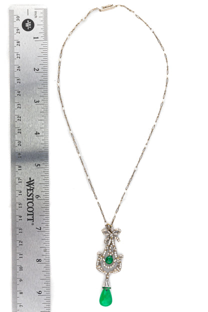 Emerald and Diamond Drop Pendant Necklace