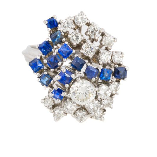 Diamond and Sapphire Cluster Ring