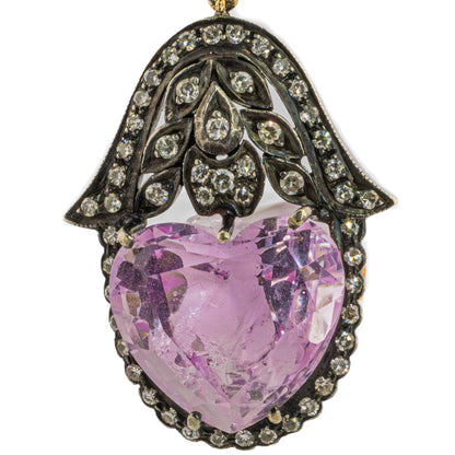 Antique-Style Heart-Shaped Kunzite and Diamond Earrings