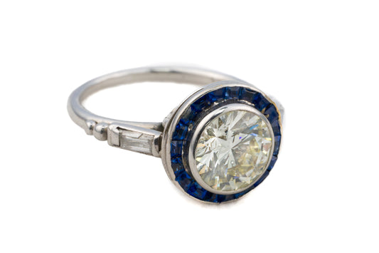 Art Deco Diamond and Sapphire Halo Ring