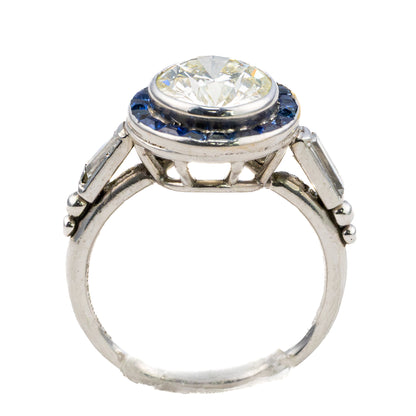 Art Deco Diamond and Sapphire Halo Ring
