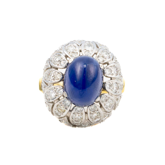 Art Deco Diamond & Cabochon Sapphire Ring