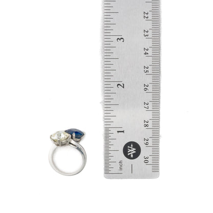 Platinum Toi et Moi Old European Cut and Sapphire Ring