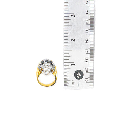 Two Tone Gold White and Black Diamond Cluster Ring