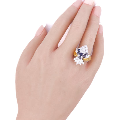 Two Tone Gold White and Black Diamond Cluster Ring