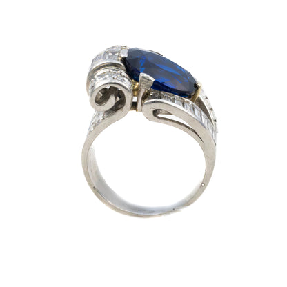 Platinum Sapphire and Diamond Baguette Ring