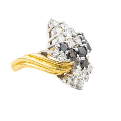 Two Tone Gold White and Black Diamond Cluster Ring