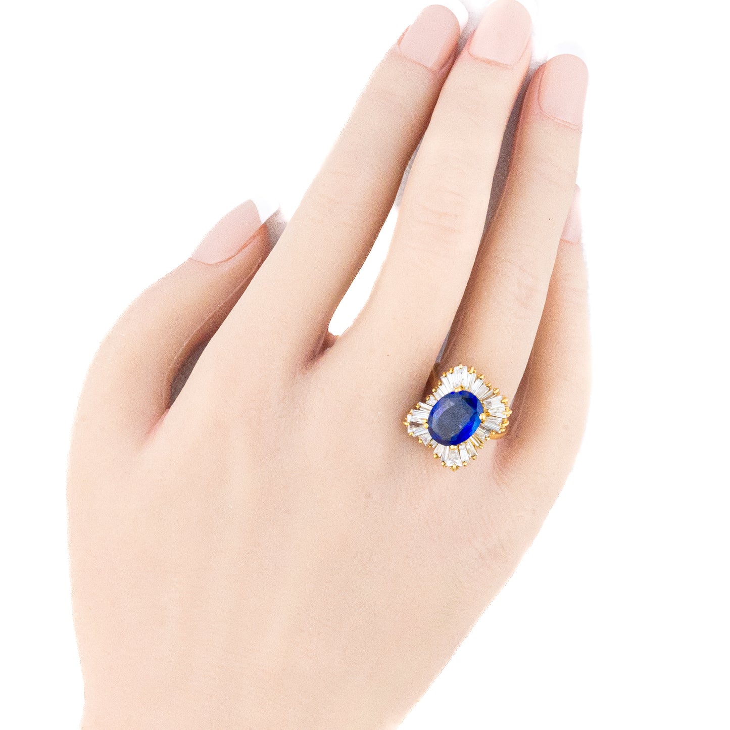 Oval Sapphire and Diamond Baguette Cluster Ring