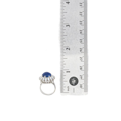 Cabochon Sapphire and Diamond Baguette Halo Ring