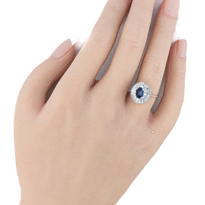 Round & Baguette Cut Double Halo Sapphire and Diamond Ring