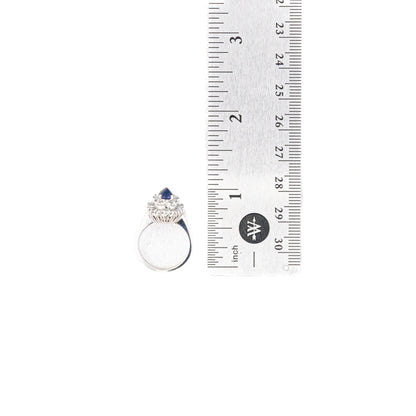Round & Baguette Cut Double Halo Sapphire and Diamond Ring