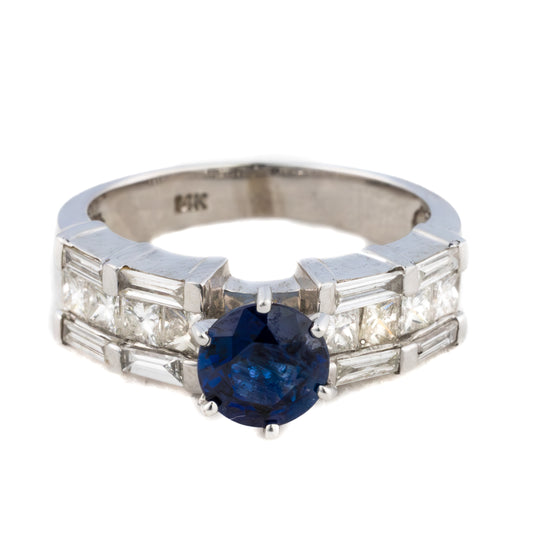 Princess and Baguette Cut Diamond & Sapphire Ring