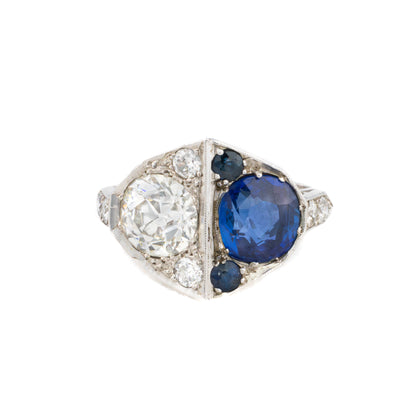 Sapphire and Euro Cut Diamond Ring