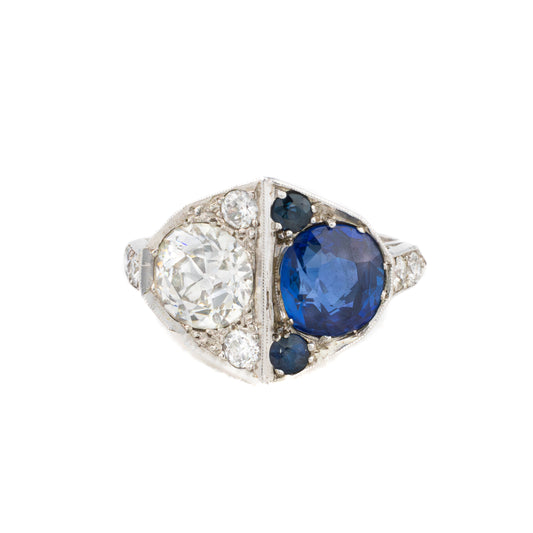 Sapphire and Euro Cut Diamond Ring